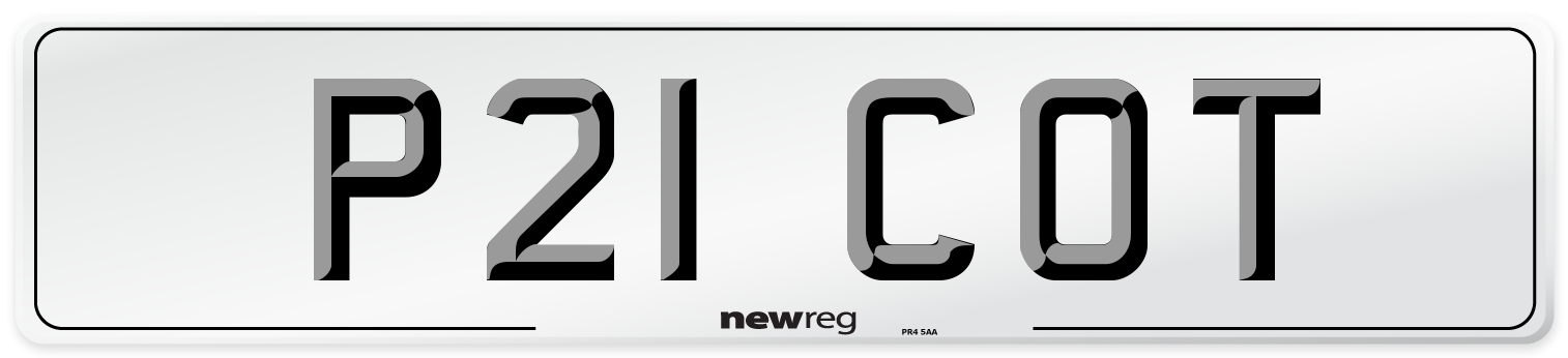 P21 COT Number Plate from New Reg